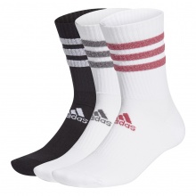 adidas Sportsocken Crew Glam 3-Streifen Glitter schwarz/weiss/pink - 3 Paar